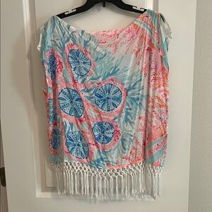 Lilly Pulitzer Pink and Blue Asymmetrical Sleeveless Blouse